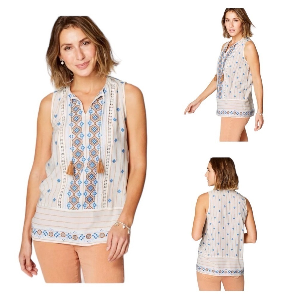 J. Jill Very Pretty Lilah Textured-Stripes
Embroidered Top size L